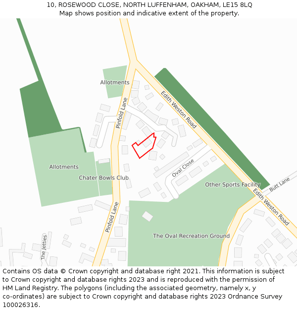 10, ROSEWOOD CLOSE, NORTH LUFFENHAM, OAKHAM, LE15 8LQ: Location map and indicative extent of plot