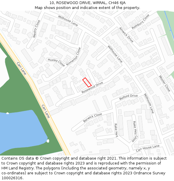 10, ROSEWOOD DRIVE, WIRRAL, CH46 6JA: Location map and indicative extent of plot