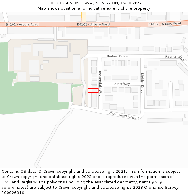 10, ROSSENDALE WAY, NUNEATON, CV10 7NS: Location map and indicative extent of plot