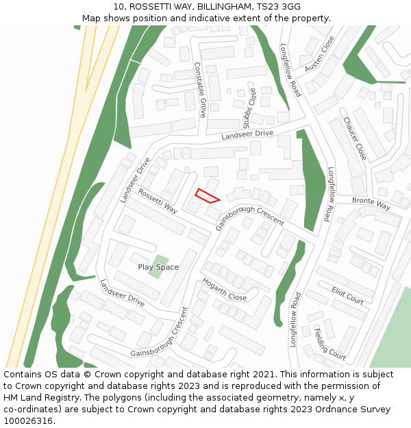 10, ROSSETTI WAY, BILLINGHAM, TS23 3GG: Location map and indicative extent of plot