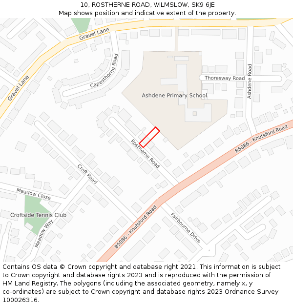 10, ROSTHERNE ROAD, WILMSLOW, SK9 6JE: Location map and indicative extent of plot