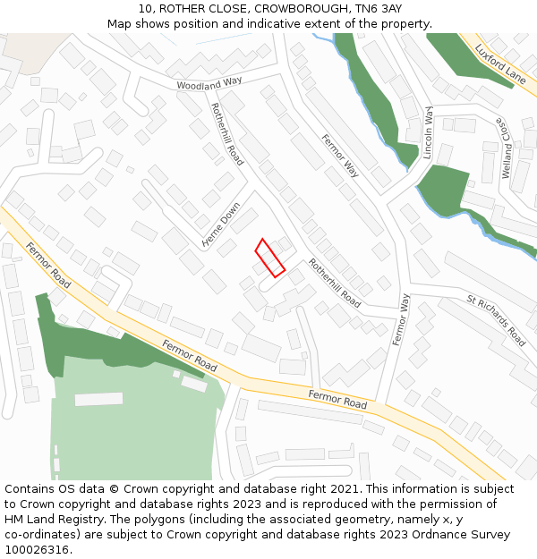 10, ROTHER CLOSE, CROWBOROUGH, TN6 3AY: Location map and indicative extent of plot