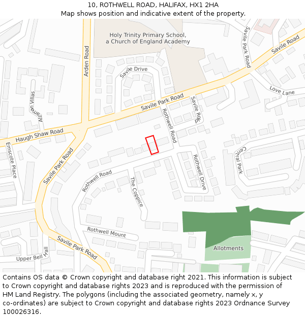 10, ROTHWELL ROAD, HALIFAX, HX1 2HA: Location map and indicative extent of plot