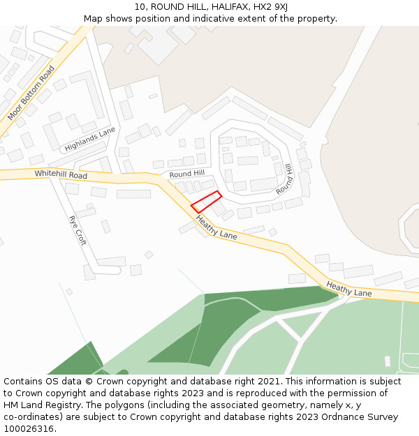 10, ROUND HILL, HALIFAX, HX2 9XJ: Location map and indicative extent of plot