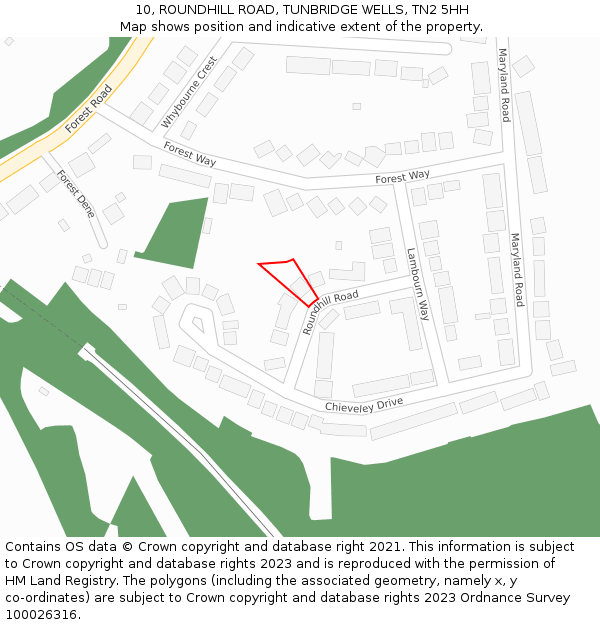 10, ROUNDHILL ROAD, TUNBRIDGE WELLS, TN2 5HH: Location map and indicative extent of plot