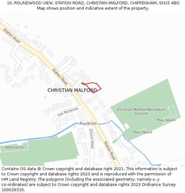 10, ROUNDWOOD VIEW, STATION ROAD, CHRISTIAN MALFORD, CHIPPENHAM, SN15 4BG: Location map and indicative extent of plot