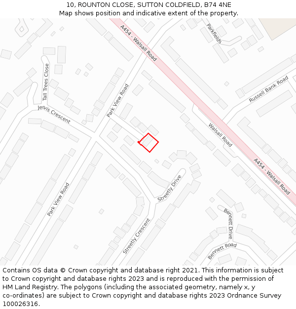 10, ROUNTON CLOSE, SUTTON COLDFIELD, B74 4NE: Location map and indicative extent of plot