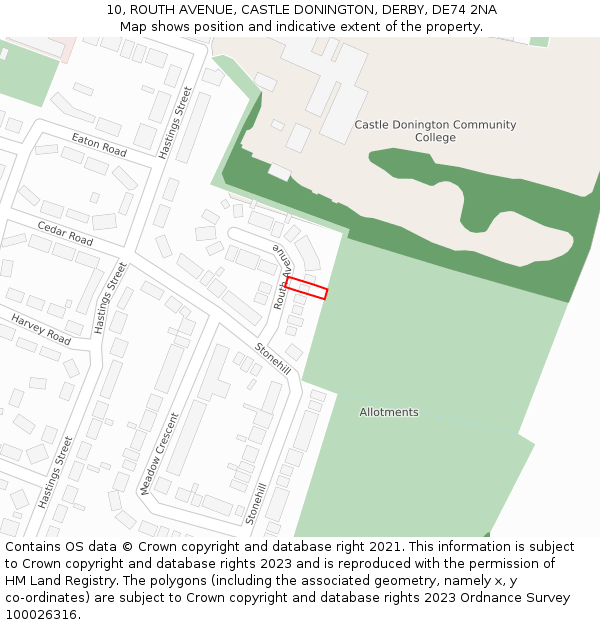 10, ROUTH AVENUE, CASTLE DONINGTON, DERBY, DE74 2NA: Location map and indicative extent of plot