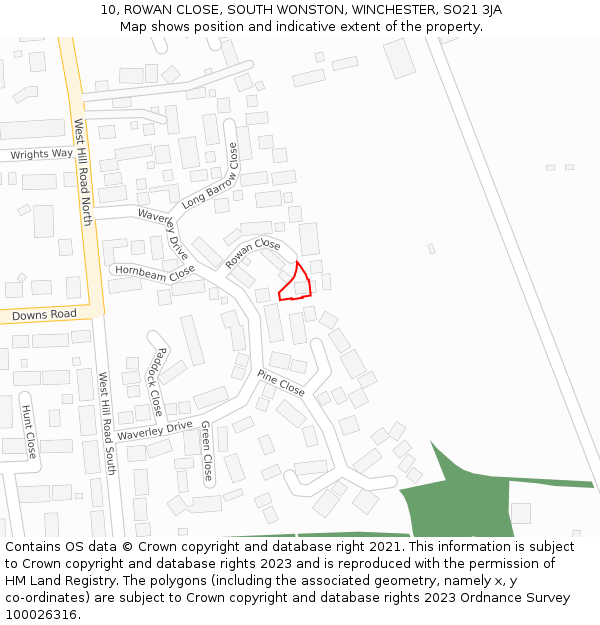 10, ROWAN CLOSE, SOUTH WONSTON, WINCHESTER, SO21 3JA: Location map and indicative extent of plot