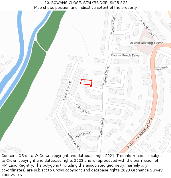 10, ROWANS CLOSE, STALYBRIDGE, SK15 3GF: Location map and indicative extent of plot