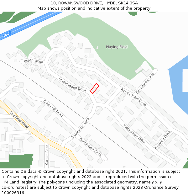 10, ROWANSWOOD DRIVE, HYDE, SK14 3SA: Location map and indicative extent of plot