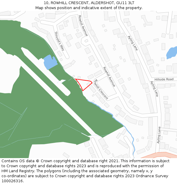 10, ROWHILL CRESCENT, ALDERSHOT, GU11 3LT: Location map and indicative extent of plot