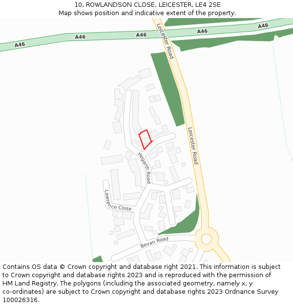 10, ROWLANDSON CLOSE, LEICESTER, LE4 2SE: Location map and indicative extent of plot
