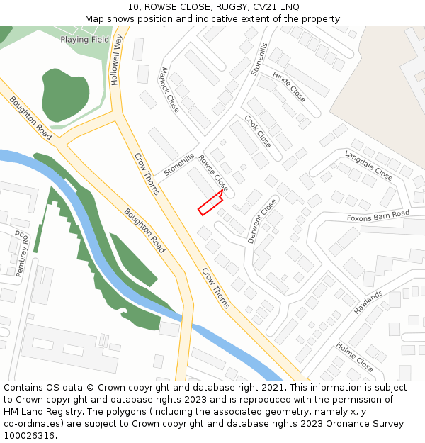 10, ROWSE CLOSE, RUGBY, CV21 1NQ: Location map and indicative extent of plot