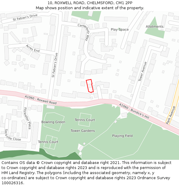 10, ROXWELL ROAD, CHELMSFORD, CM1 2PP: Location map and indicative extent of plot