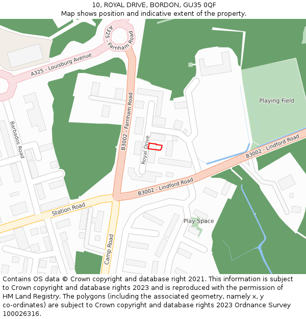 10, ROYAL DRIVE, BORDON, GU35 0QF: Location map and indicative extent of plot