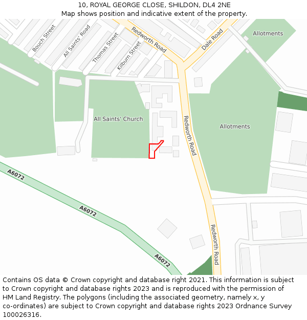 10, ROYAL GEORGE CLOSE, SHILDON, DL4 2NE: Location map and indicative extent of plot