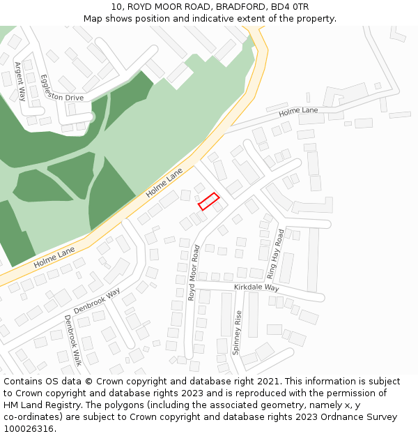 10, ROYD MOOR ROAD, BRADFORD, BD4 0TR: Location map and indicative extent of plot