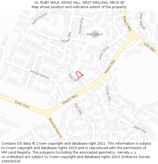 10, RUBY WALK, KINGS HILL, WEST MALLING, ME19 4JT: Location map and indicative extent of plot