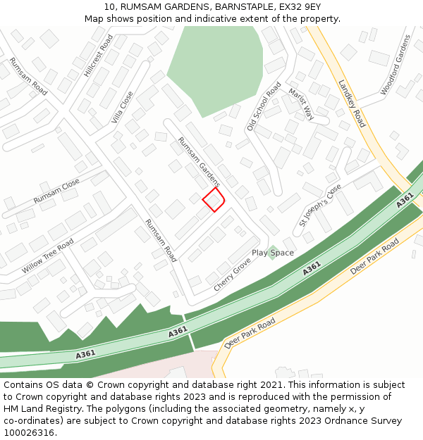 10, RUMSAM GARDENS, BARNSTAPLE, EX32 9EY: Location map and indicative extent of plot