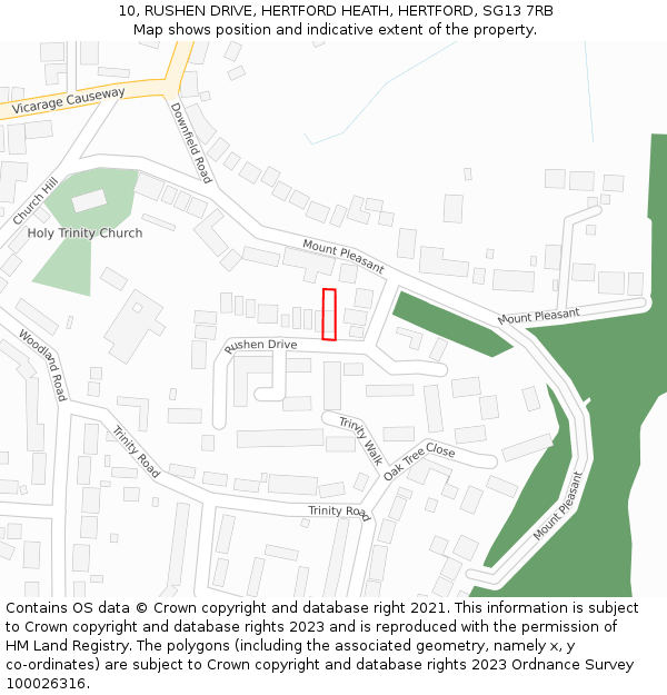 10, RUSHEN DRIVE, HERTFORD HEATH, HERTFORD, SG13 7RB: Location map and indicative extent of plot