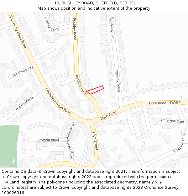 10, RUSHLEY ROAD, SHEFFIELD, S17 3EJ: Location map and indicative extent of plot