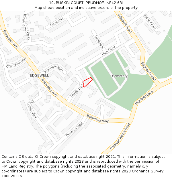 10, RUSKIN COURT, PRUDHOE, NE42 6RL: Location map and indicative extent of plot
