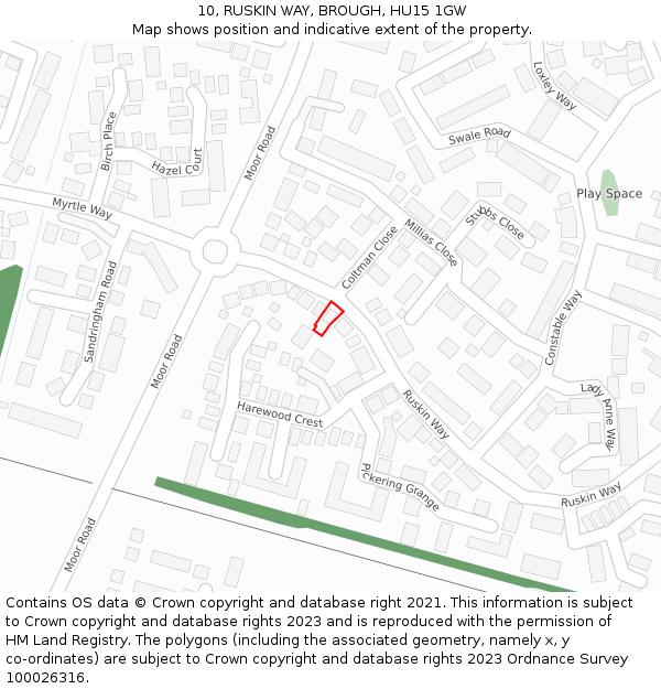 10, RUSKIN WAY, BROUGH, HU15 1GW: Location map and indicative extent of plot