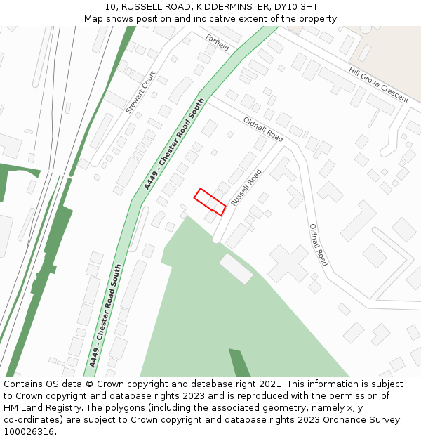 10, RUSSELL ROAD, KIDDERMINSTER, DY10 3HT: Location map and indicative extent of plot