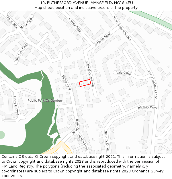 10, RUTHERFORD AVENUE, MANSFIELD, NG18 4EU: Location map and indicative extent of plot