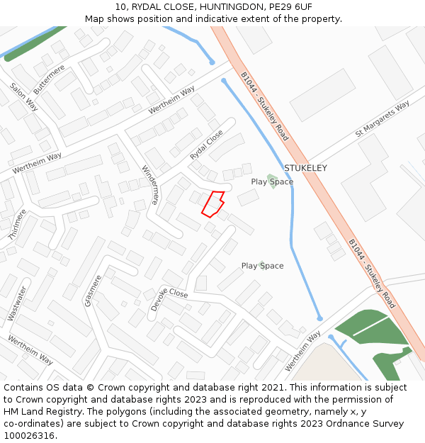 10, RYDAL CLOSE, HUNTINGDON, PE29 6UF: Location map and indicative extent of plot