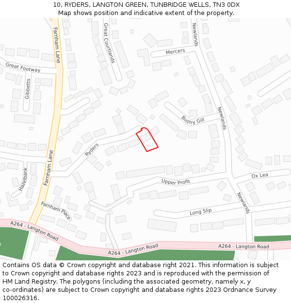10, RYDERS, LANGTON GREEN, TUNBRIDGE WELLS, TN3 0DX: Location map and indicative extent of plot