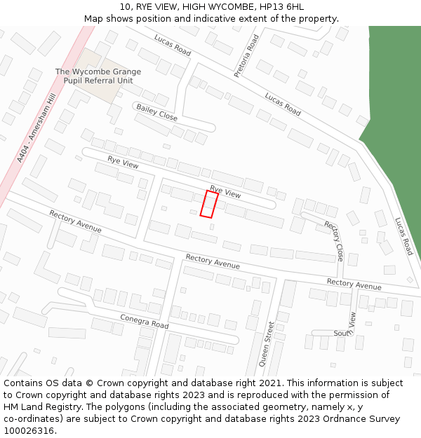 10, RYE VIEW, HIGH WYCOMBE, HP13 6HL: Location map and indicative extent of plot