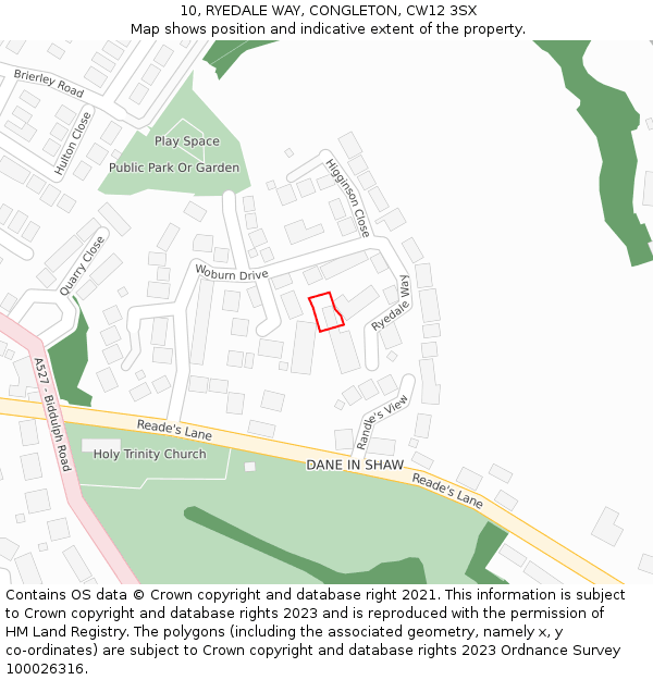 10, RYEDALE WAY, CONGLETON, CW12 3SX: Location map and indicative extent of plot