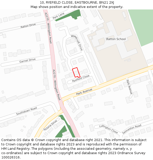 10, RYEFIELD CLOSE, EASTBOURNE, BN21 2XJ: Location map and indicative extent of plot