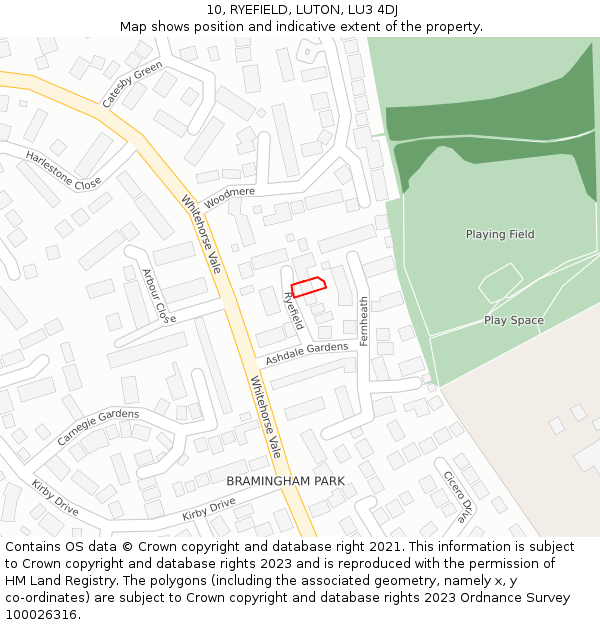 10, RYEFIELD, LUTON, LU3 4DJ: Location map and indicative extent of plot