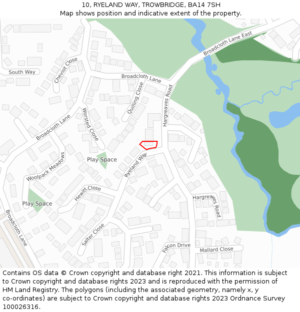 10, RYELAND WAY, TROWBRIDGE, BA14 7SH: Location map and indicative extent of plot