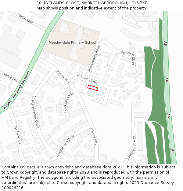 10, RYELANDS CLOSE, MARKET HARBOROUGH, LE16 7XE: Location map and indicative extent of plot