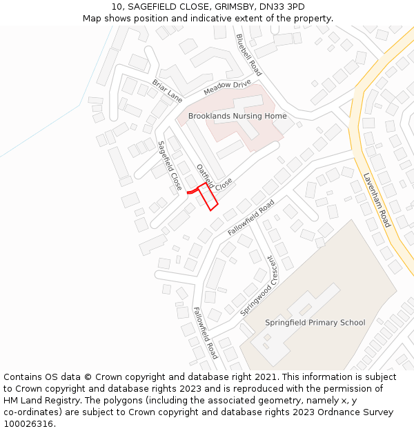 10, SAGEFIELD CLOSE, GRIMSBY, DN33 3PD: Location map and indicative extent of plot