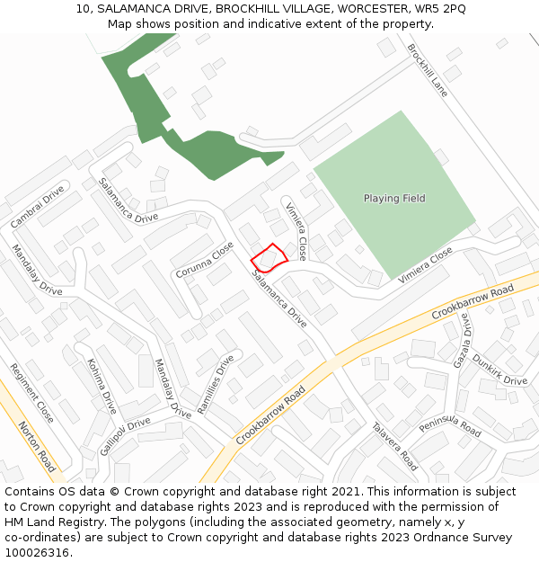 10, SALAMANCA DRIVE, BROCKHILL VILLAGE, WORCESTER, WR5 2PQ: Location map and indicative extent of plot