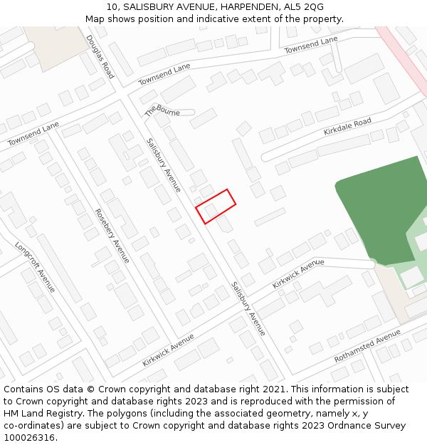 10, SALISBURY AVENUE, HARPENDEN, AL5 2QG: Location map and indicative extent of plot