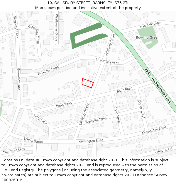 10, SALISBURY STREET, BARNSLEY, S75 2TL: Location map and indicative extent of plot