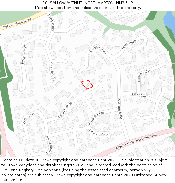 10, SALLOW AVENUE, NORTHAMPTON, NN3 5HP: Location map and indicative extent of plot