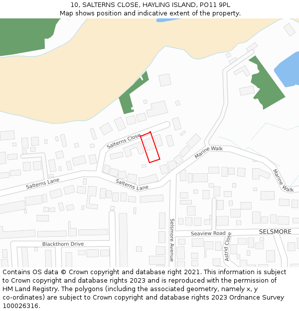 10, SALTERNS CLOSE, HAYLING ISLAND, PO11 9PL: Location map and indicative extent of plot