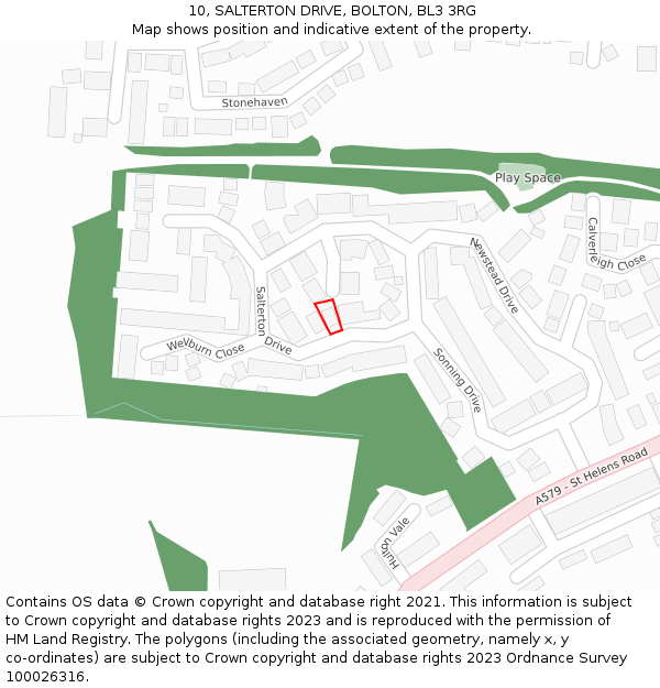 10, SALTERTON DRIVE, BOLTON, BL3 3RG: Location map and indicative extent of plot