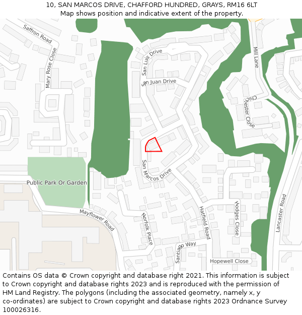 10, SAN MARCOS DRIVE, CHAFFORD HUNDRED, GRAYS, RM16 6LT: Location map and indicative extent of plot