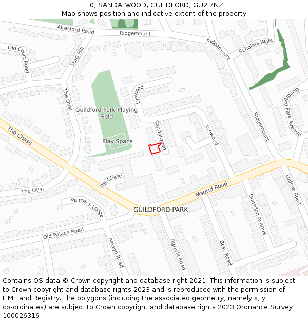 10, SANDALWOOD, GUILDFORD, GU2 7NZ: Location map and indicative extent of plot