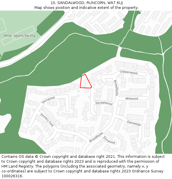 10, SANDALWOOD, RUNCORN, WA7 6UJ: Location map and indicative extent of plot