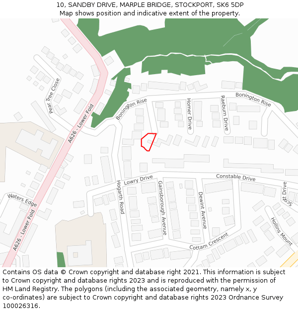 10, SANDBY DRIVE, MARPLE BRIDGE, STOCKPORT, SK6 5DP: Location map and indicative extent of plot