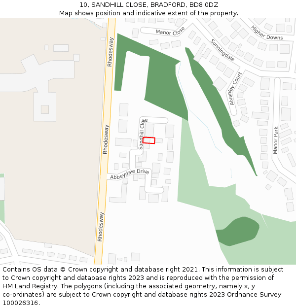 10, SANDHILL CLOSE, BRADFORD, BD8 0DZ: Location map and indicative extent of plot